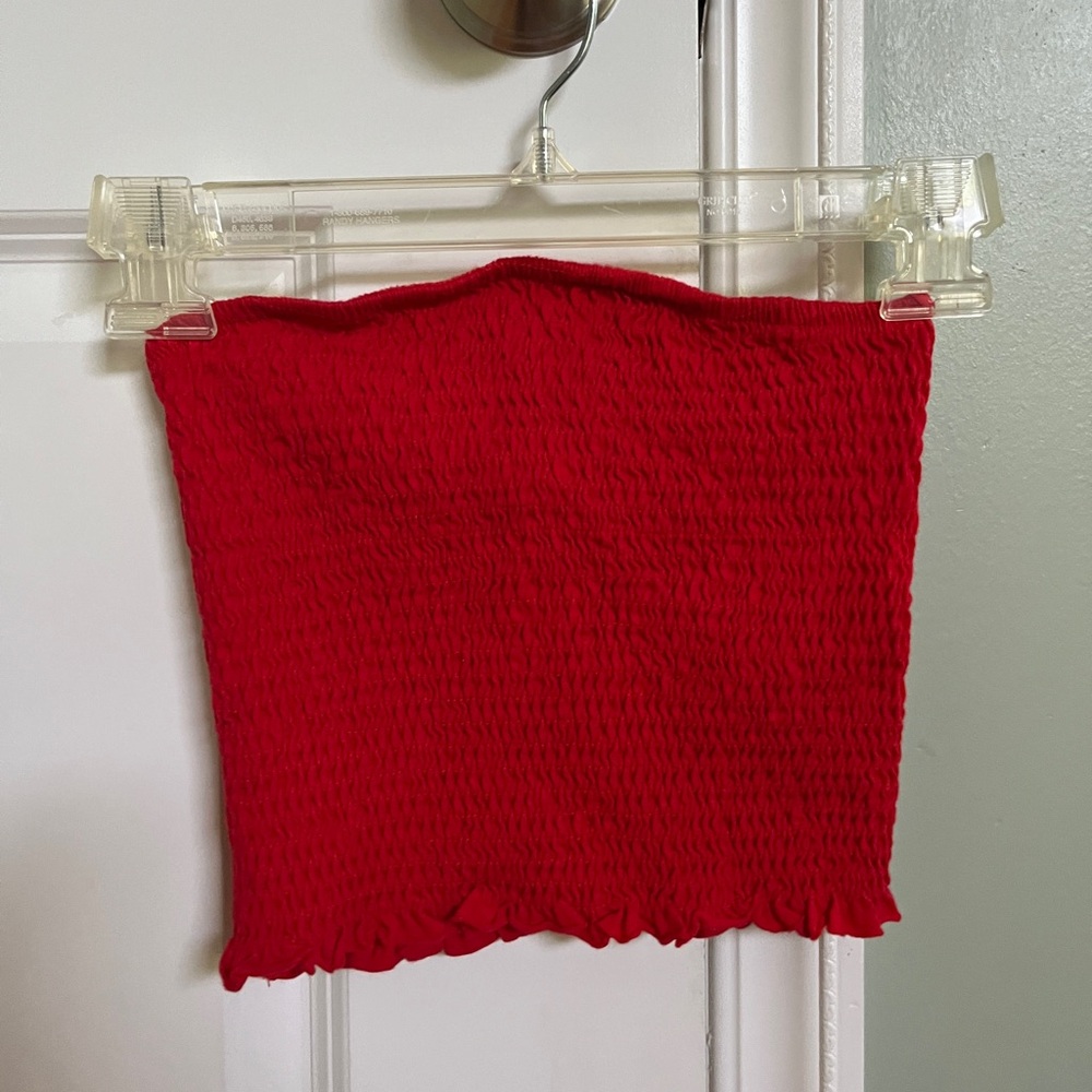small garage red ribbed cropped tube top